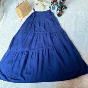 Sleeveless Blue Trapeze Style Maxi Dress sz S